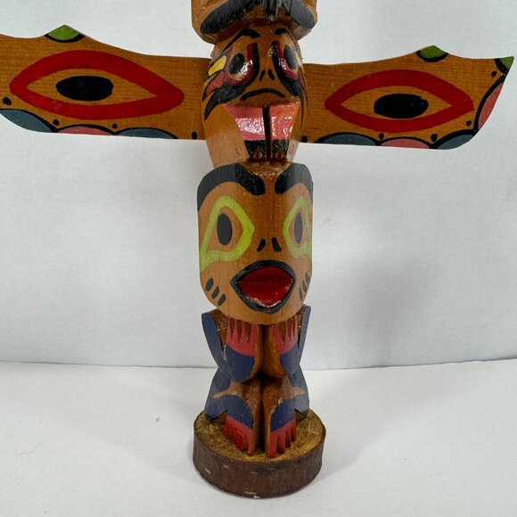 Vintage Hand Carved Wood Totem Pole Souvenir Jackson Wy Southwest Cabin Decor - Picture 3 of 9